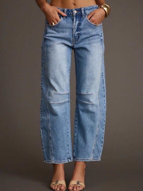 Flamingals Denim - Flamingals light wash factory fade denim barrel bow leg jeans EUC size L